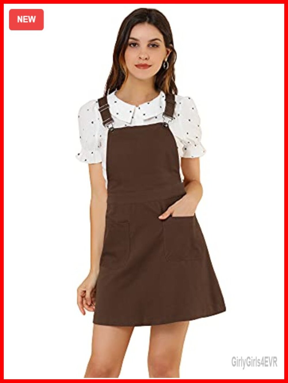 Adjustable Strap Suspender Skirt A-Line Pinafore Overall Dress with Pocket